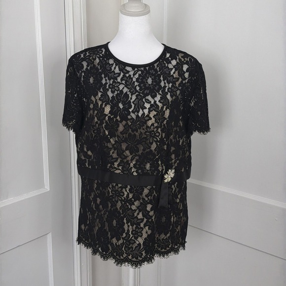 Talbots Tops - Vintage Talbots Top Womens 16 Black Lace Blouse Rhinestone Cocktail Party USA